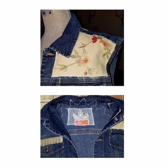 Boho Gypsy Vest Denim Jean Oversized Embroidered - Picture 6 of 8